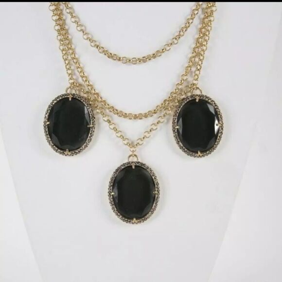 TALBOTS FACETED CRYSTAL CABACHON BLACK GOLD NECKLACE 18"+3" NWT - Picture 6 of 7